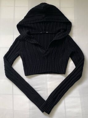 Vintage Y2K Garage Cable Knit Cropped Hooded Top